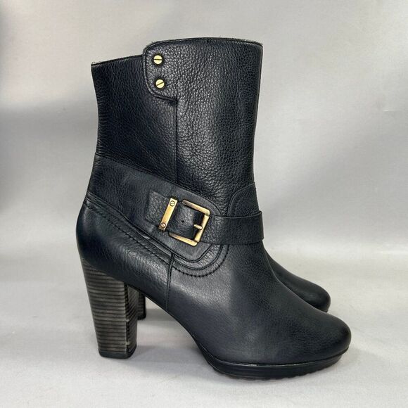 Clarks Indigo Lida Sayer Boots Women's Size 11 Black Leather Heeled Ankle Boot - Picture 1 of 16